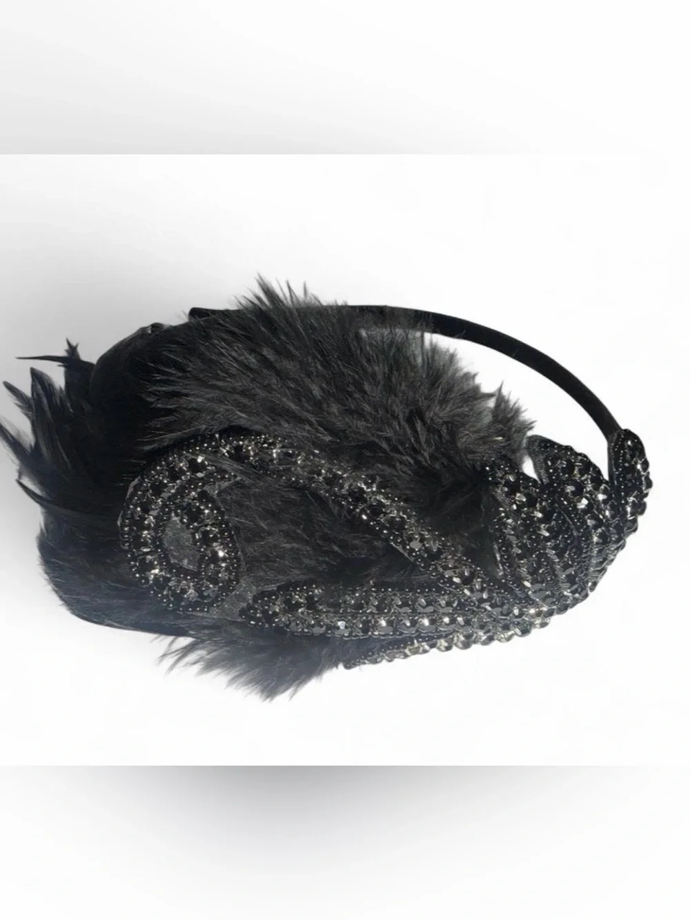 Babeyond Black Crystal Feather Headband